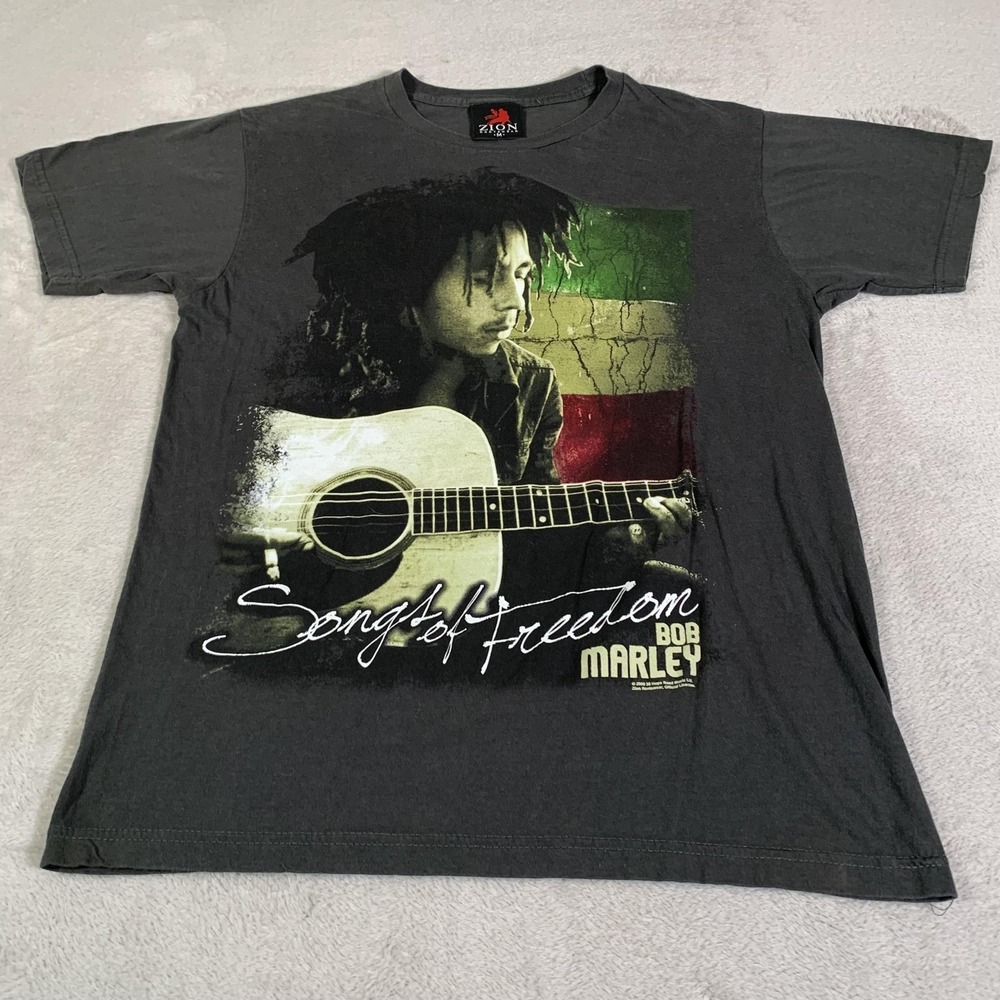 VTG Bob Marley Shirt Men Medium Gray Songs Of Freedom Zion Rootswear 2009 Reggae